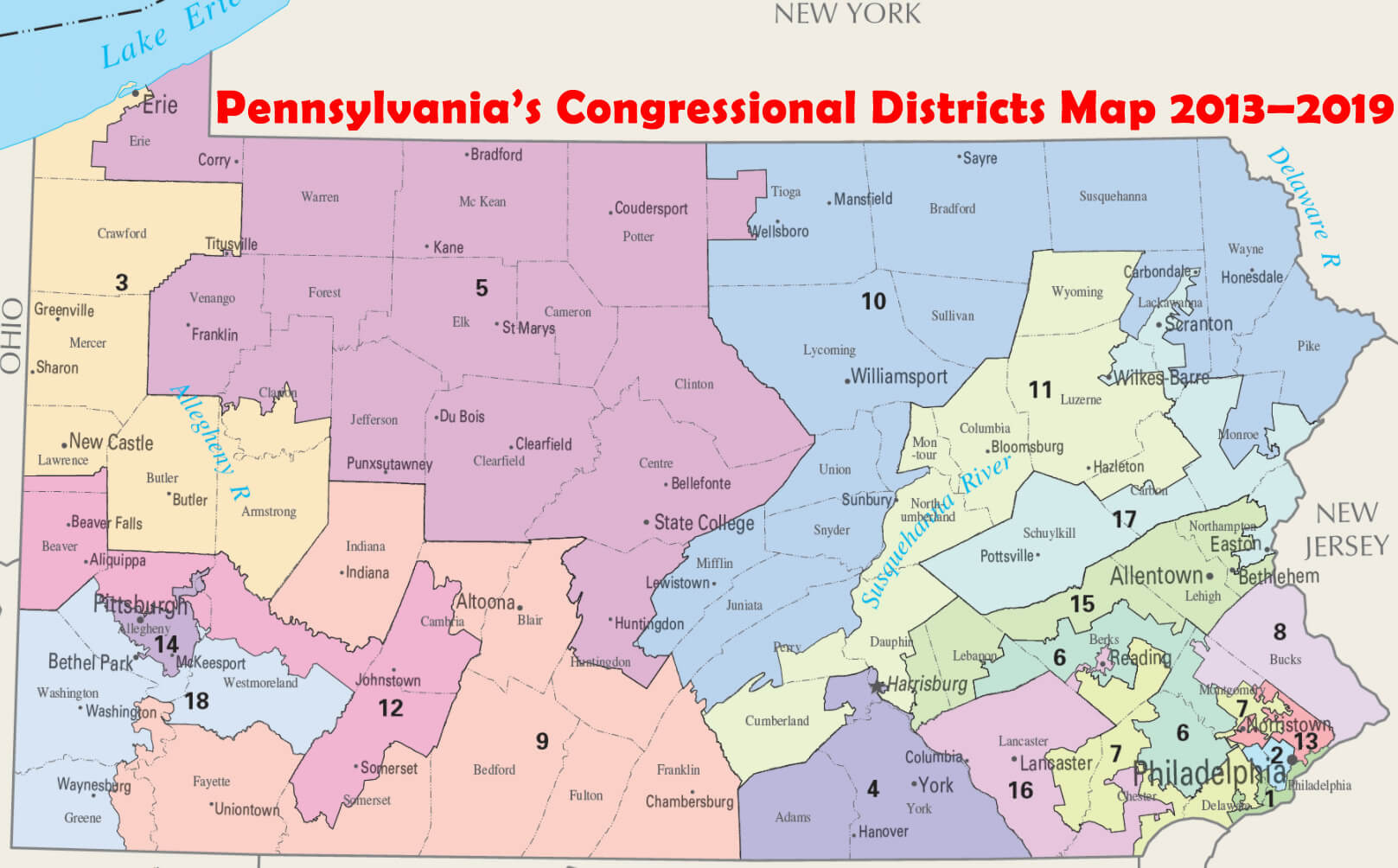 Pennsylvania Congres Les quartiers Carte 2013–2019